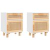 vidaXL Comodini 2 pz Bianchi Legno Massello di Pino e Rattan Naturale