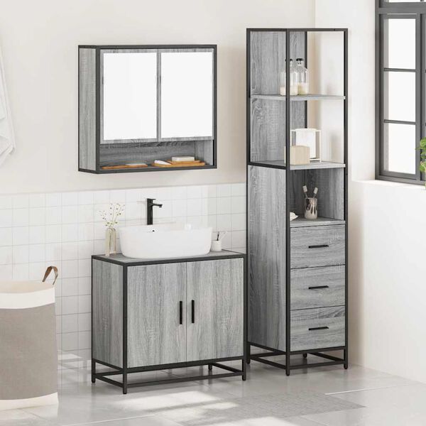 vidaXL Set Mobili da Bagno 3 pz Grigio Sonoma in Legno Multistrato