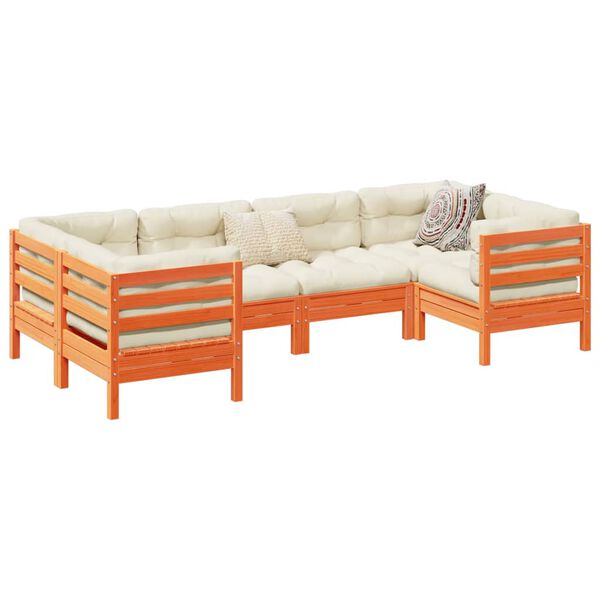 vidaXL Set Divani Giardino 6pz con Cuscini Marrone Cera Massello Pino