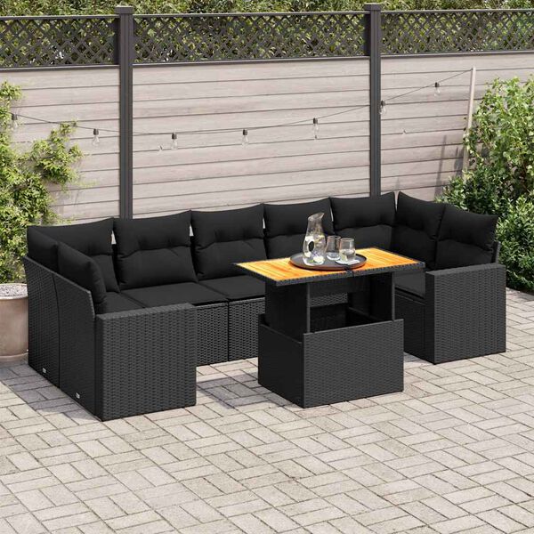 vidaXL Set Divani da Giardino con Cuscini 8 pz Nero in Polyrattan