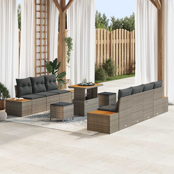 vidaXL Set Divano da Giardino 10 pcs Grigio polyrattan