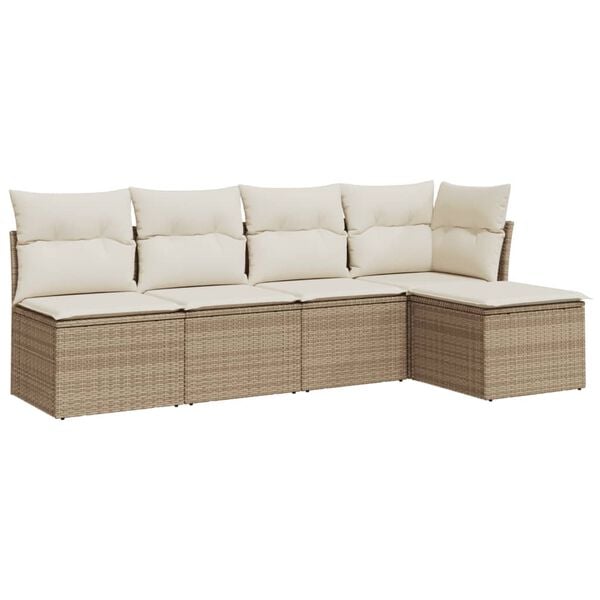vidaXL Set Divano da Giardino 5 pz con Cuscini Beige in Polyrattan