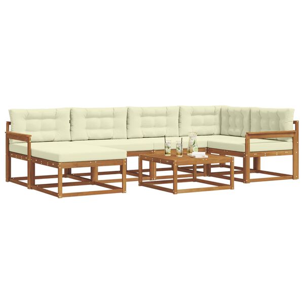 vidaXL Set di divani da esterno con cuscino 7 pcs Naturale e Crema