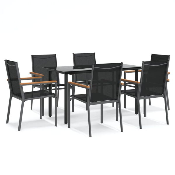 vidaXL Set da Pranzo da Giardino 7 pz Nero in Textilene e Acciaio