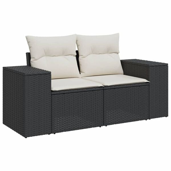 vidaXL Set Divani da Giardino 9 pz con Cuscini Nero in Polyrattan
