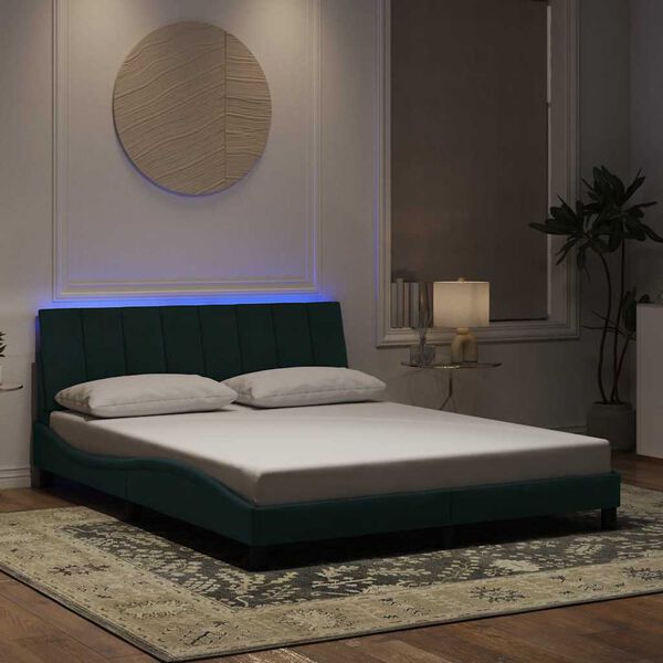 vidaXL Giroletto con LED senza Materasso Hanko Verde Scuro 160x200 cm in Velluto