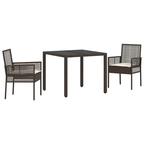 vidaXL Set da Pranzo per Giardino 3 pcs Marrone polyrattan