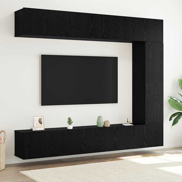 vidaXL Set mobile TV 5 pcs Rovere Nero Legno multistrato