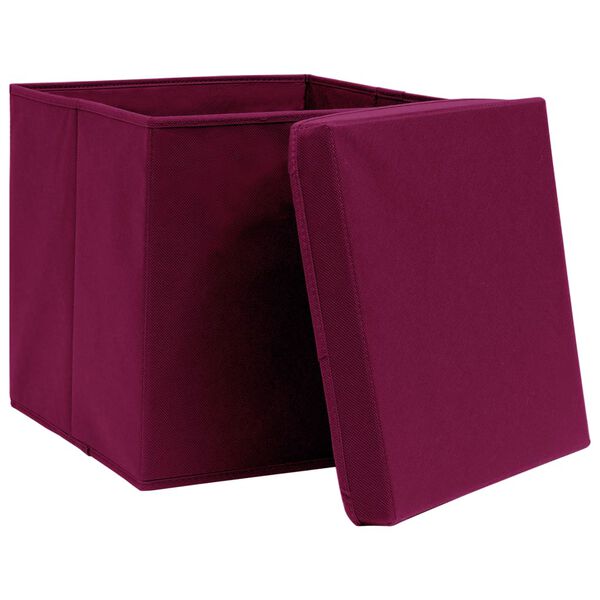 vidaXL Contenitori con Coperchi 10 pz 28x28x28 cm Rosso Scuro