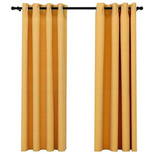 vidaXL Tende Oscuranti Effetto Lino con Occhielli 2pz Gialle 140x175cm