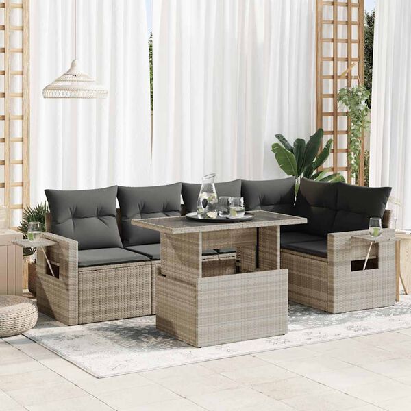 vidaXL Set Divano da Giardino 6pz con Cuscini Grigio Chiaro Polyrattan