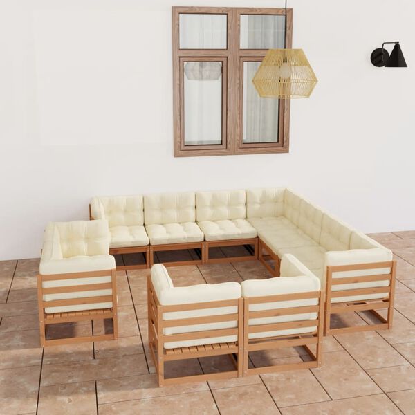vidaXL Set Salotto Giardino e Cuscini 11 pz Legno Massello Pino Ambra