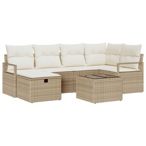 vidaXL Set Divano da Giardino con cuscino 7 pcs Beige Poly Rattan