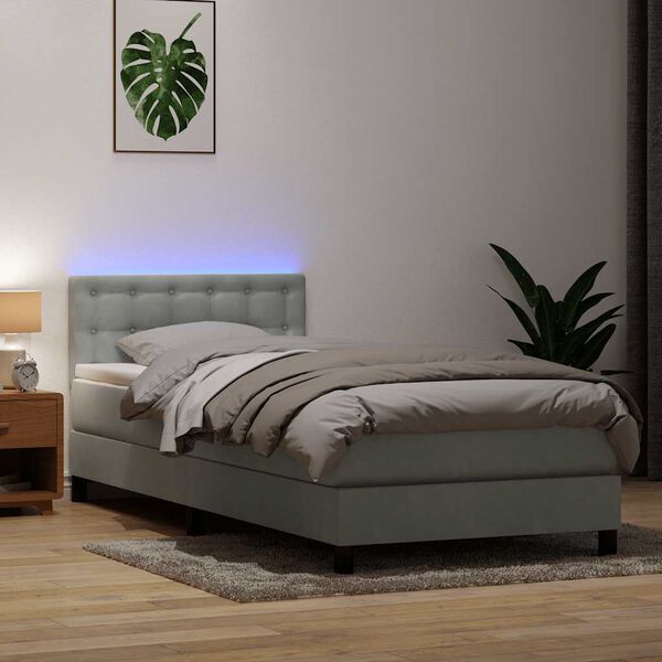 vidaXL Letto a Molle con Materasso e LED Grigio Chiaro 90x220 cm Velluto