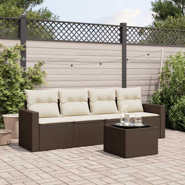 vidaXL Set Divano da Giardino 5 pz con Cuscini Marrone in Polyrattan