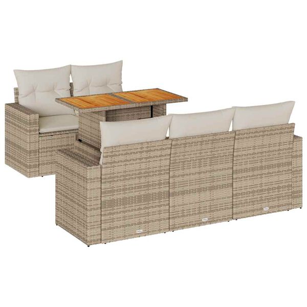 vidaXL Set Divano da Giardino 6 pz con Cuscini Beige in Polyrattan