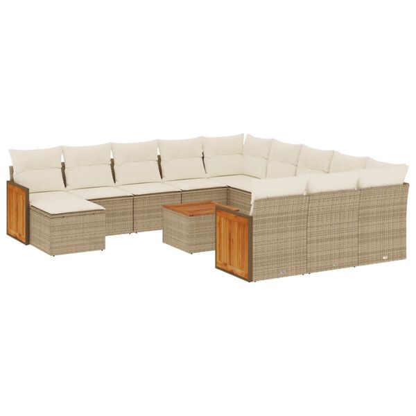 vidaXL Set Divano da Giardino 13 pz con Cuscini Beige in Polyrattan