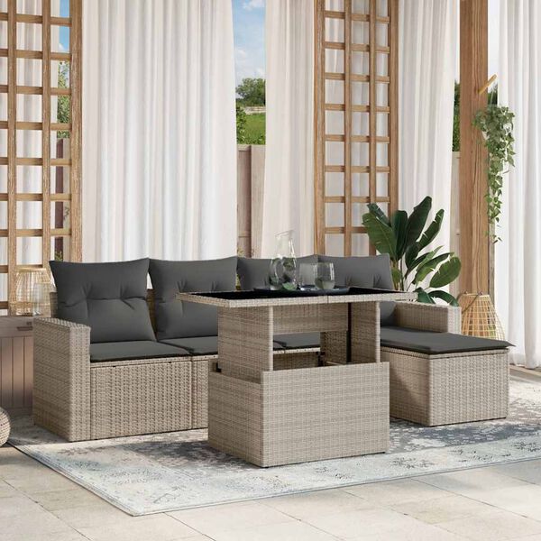 vidaXL Set Divano da Giardino 6pz con Cuscini Grigio Chiaro Polyrattan