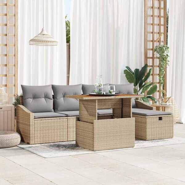 vidaXL Set Divano da Giardino con cuscino 6 pcs Beige polyrattan