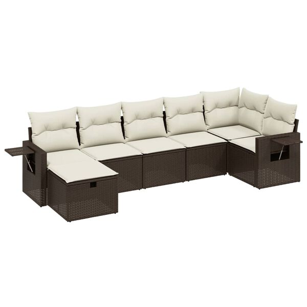 vidaXL Set Divani da Giardino 7 pz con Cuscini Marrone in Polyrattan