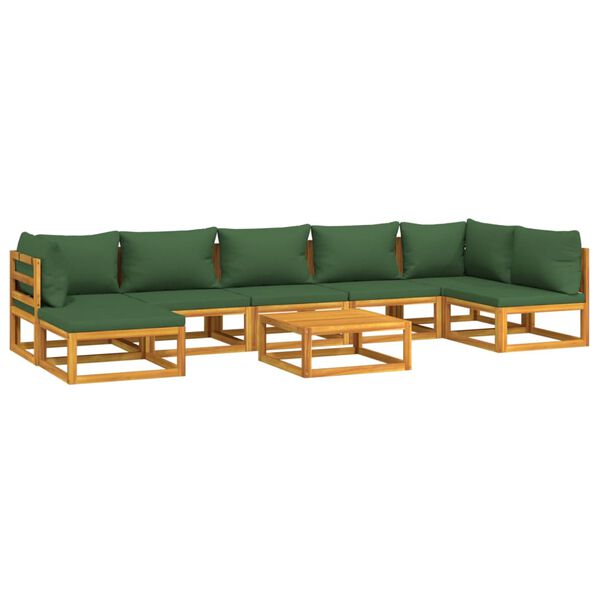 vidaXL Set Salotto da Giardino 8pz con Cuscini Verdi in Legno Massello