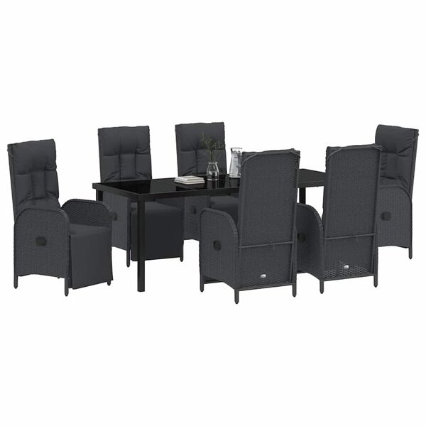 vidaXL Set da Pranzo per Giardino con cuscino 7 pcs Nero polyrattan