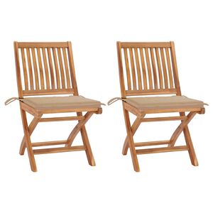 vidaXL Sedie da Giardino 2 pz con Cuscini Beige in Massello di Teak