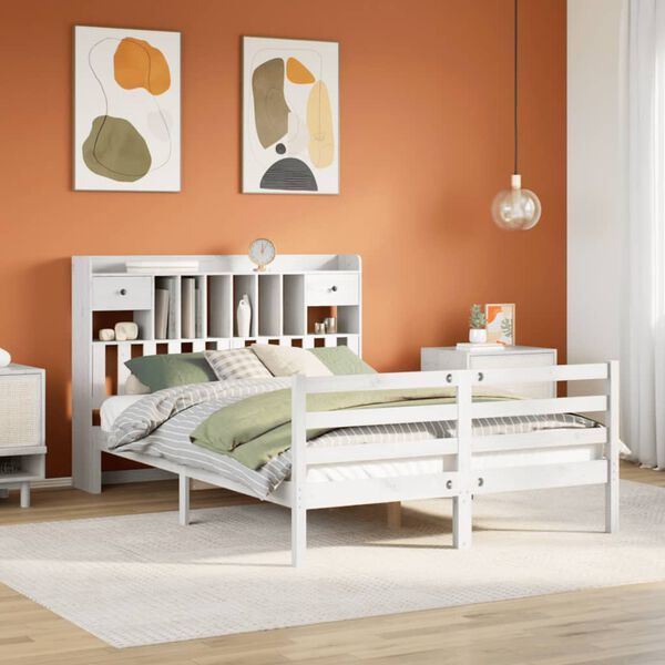 vidaXL Letto Libreria senza Materasso Bianco 150x200 cm Legno di Pino