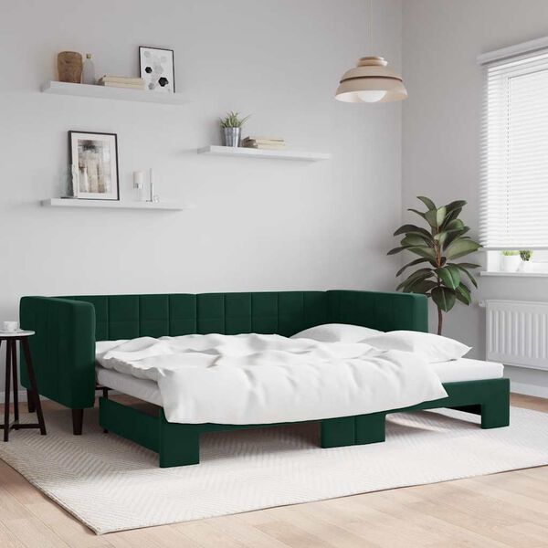vidaXL Divano Letto con Letto Estraibile Verde Scuro 90x200cm Velluto