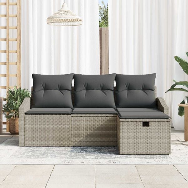 vidaXL Set di divani con cuscino 4 pcs Grigio chiaro polyrattan