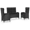 vidaXL Set da Pranzo da Giardino 3 pz con Cuscini Nero in Polyrattan
