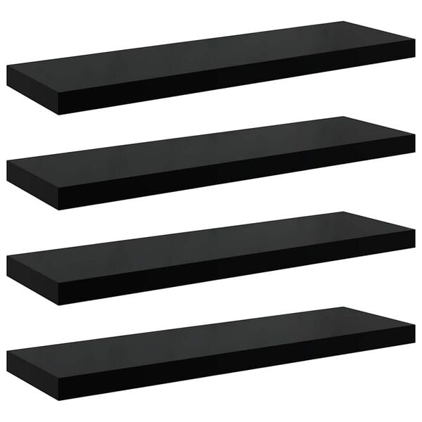 vidaXL Scaffali a Parete 4 pz Nero Lucido 80x23,5x3,8 cm in MDF