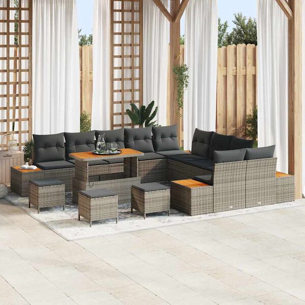 vidaXL Set Divano da Giardino 14 pcs Grigio polyrattan