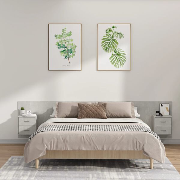 vidaXL Testiera Letto con Comodini in Legno Multistrato Grigio Cemento