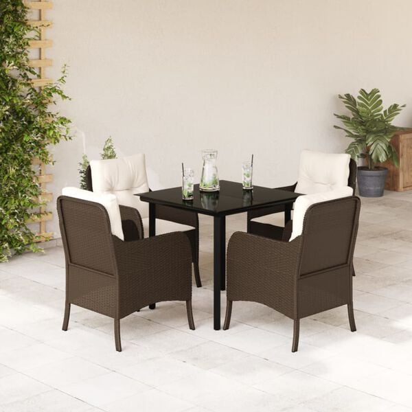 vidaXL Set da Pranzo da Giardino 5pz con Cuscini in Polyrattan Marrone
