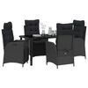 vidaXL Set da Pranzo per Giardino con cuscino 5 pcs Nero polyrattan
