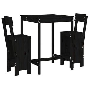 vidaXL Set Bar da Giardino 3 pz Nero in Legno Massello di Pino