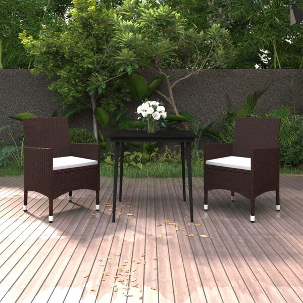 vidaXL Set da Pranzo da Giardino 3 pz con Cuscini Polyrattan e Vetro
