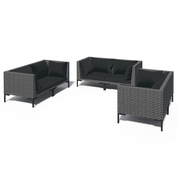 vidaXL Divani da Giardino 6 pz con Cuscini in Polyrattan Grigio Scuro