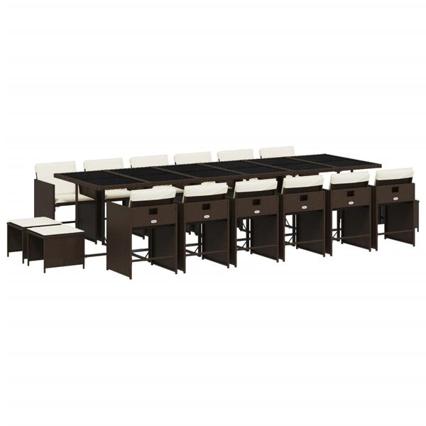 vidaXL Set da Pranzo da Giardino 17 pz con Cuscini Marrone Polyrattan
