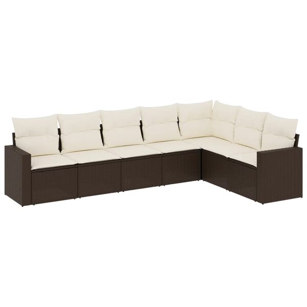 vidaXL Set Divani da Giardino 7 pz con Cuscini Marrone in Polyrattan