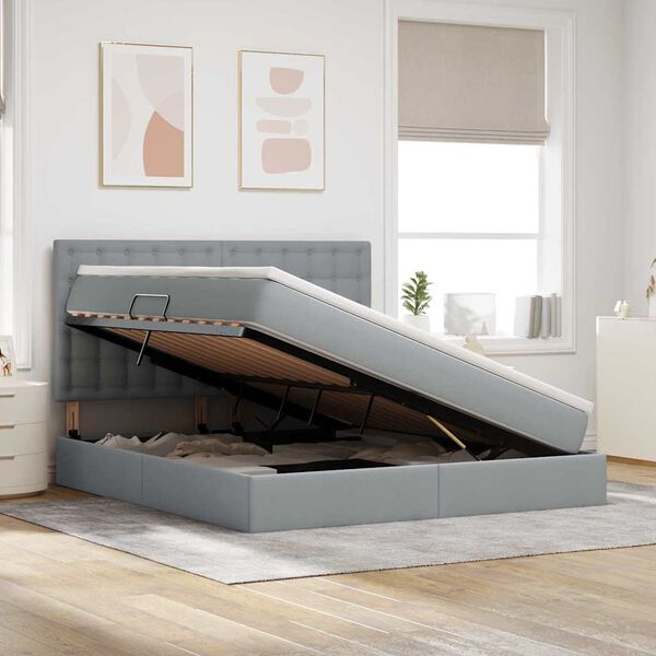 vidaXL Letto con contenitore e materasso Grigio chiaro 160 x 200 cm