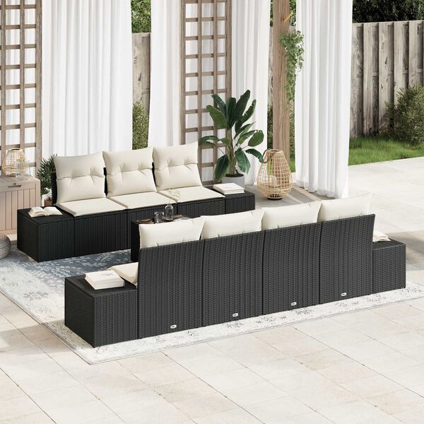 vidaXL Set Divano da Giardino con cuscino 8 pcs Nero polyrattan