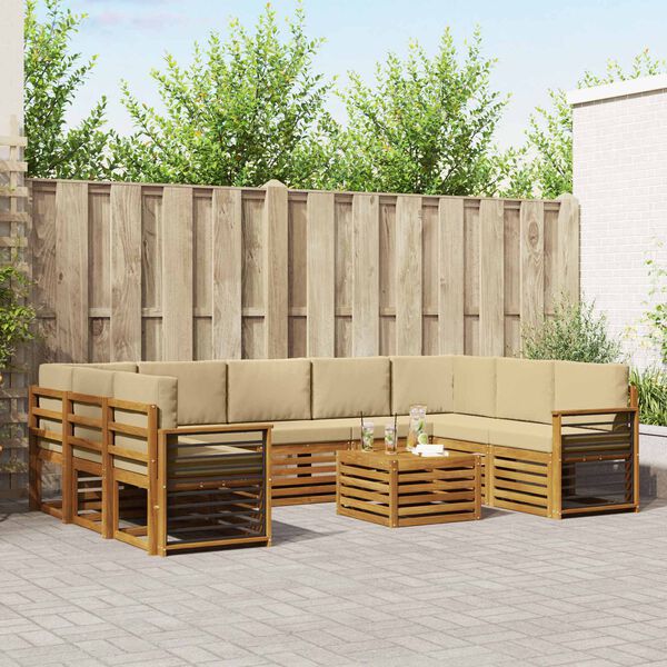 vidaXL Set divani 10 pcs Naturale e Beige Legno di Acacia Massello
