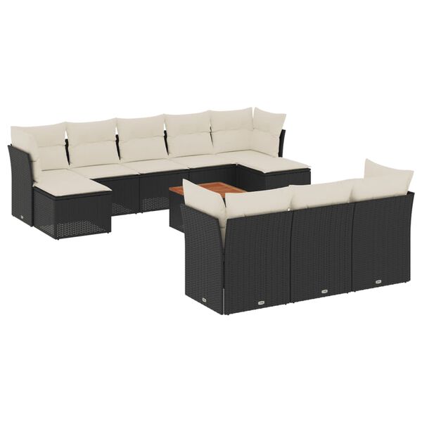 vidaXL Set Divani da Giardino 11 pz con Cuscini in Polyrattan Nero