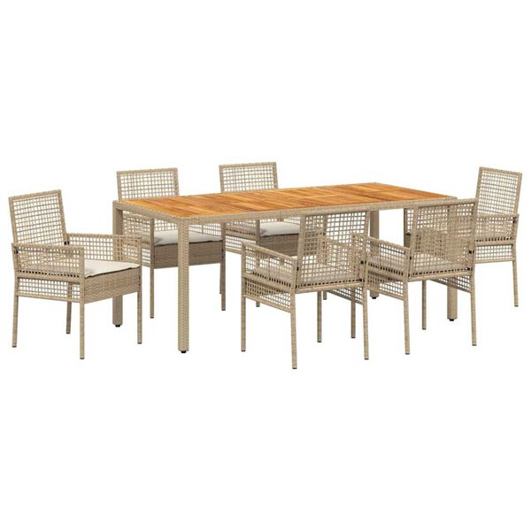 vidaXL Set da Pranzo per Giardino 7 pcs Beige polyrattan