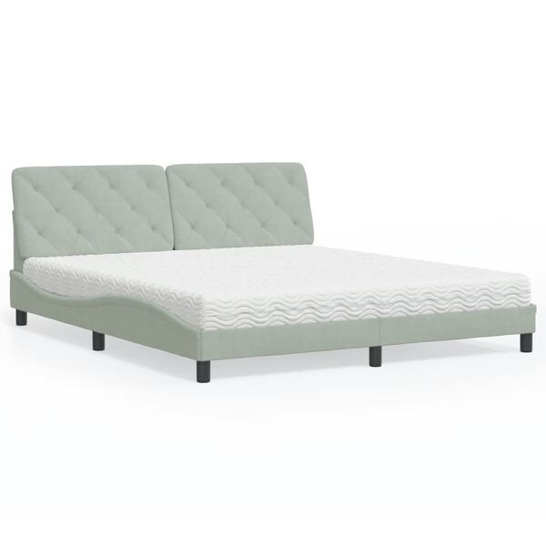 vidaXL Letto con Materasso Grigio Chiaro 180x200 cm in Velluto