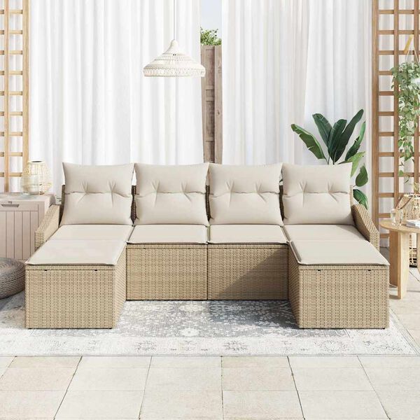 vidaXL Set di divani con cuscino 6 pcs Beige polyrattan