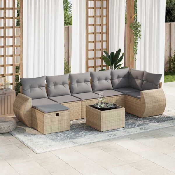 vidaXL Set Divani da Giardino 7 pz con Cuscini Beige in Polyrattan