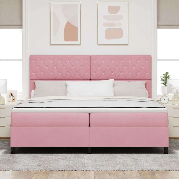 vidaXL Letto a Sorgente LED con materasso Rosa 200 x 200 cm Tessuto